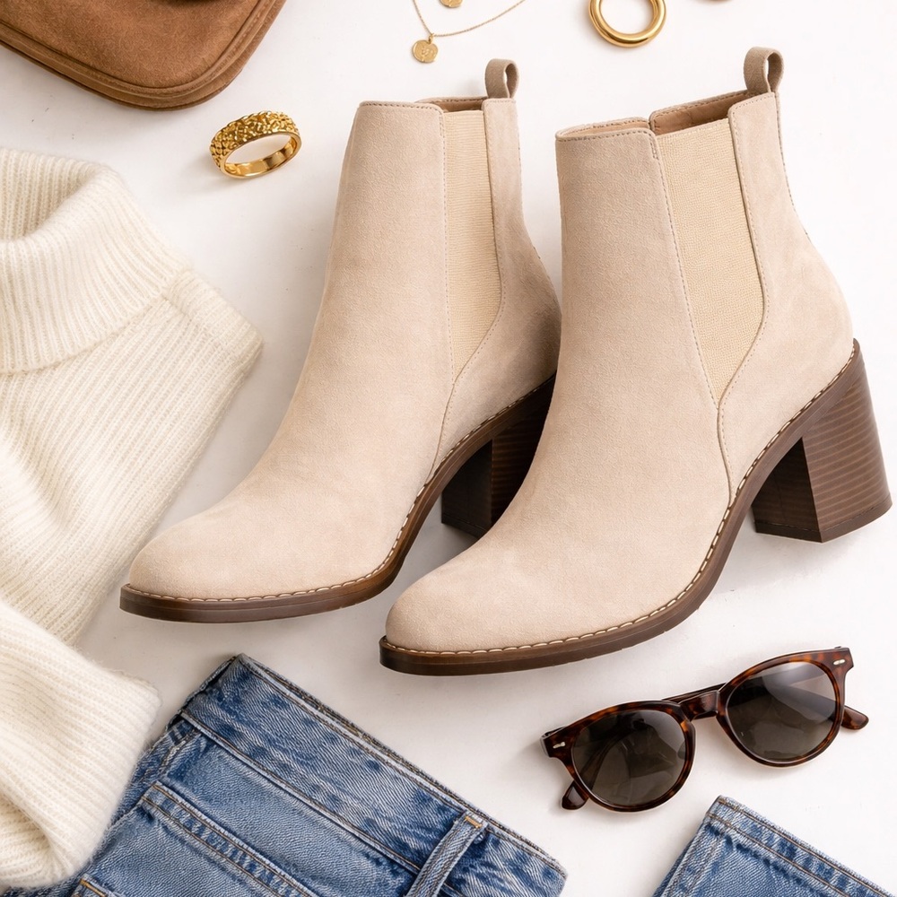 Loft Beige Suede Block Heel Chelsea Boot. New.